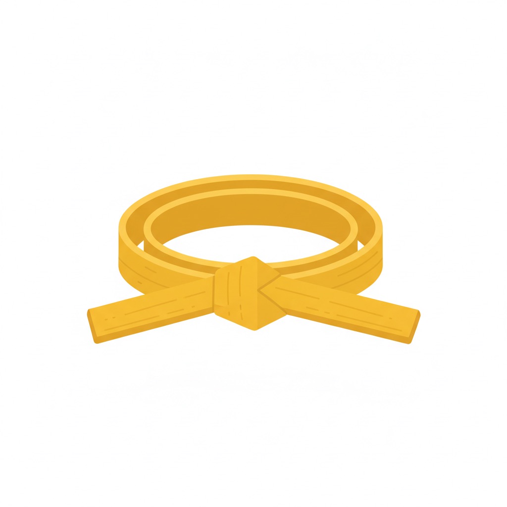 Ceinture jaune d'arts martiaux nouée sur un fond blanc.